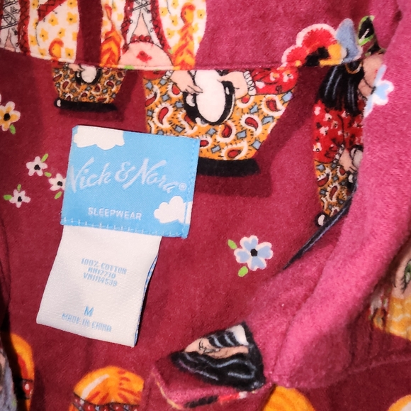 Nick & Nora Hippie Russian Nesting Doll Pajama Top Shirt Cotton Flannel Medium - Picture 3 of 13